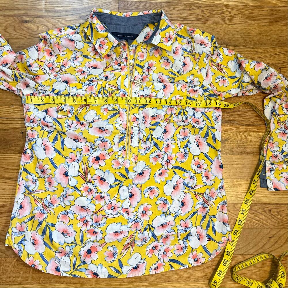 Tommy Hilfiger Womens Small Yellow Pink Floral Cotton Long Sleeve Shirt Cottage - Picture 2 of 9
